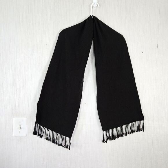 100% Cashmere Black Scarf Fringe Flaw - Picture 1 of 5